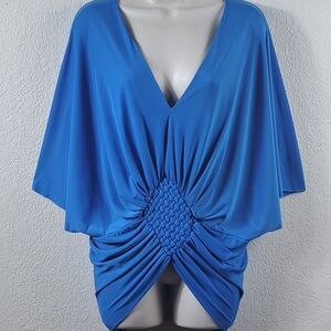 Electric Blue Batwing Dolman Sleeve Ruched Draped Disco Glam Top Size S